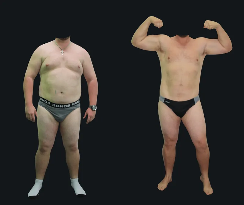 Before and after photos of a real 6X Training member, transformation 5