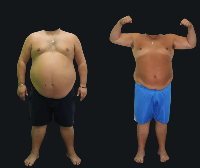 Before and after photos of a real 6X Training member, transformation 6