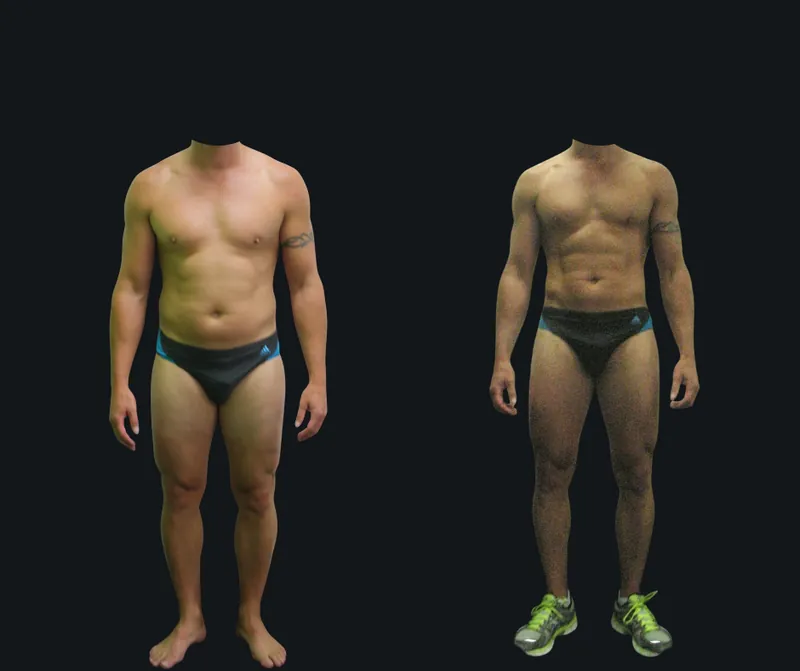 Before and after photos of a real 6X Training member, transformation 12